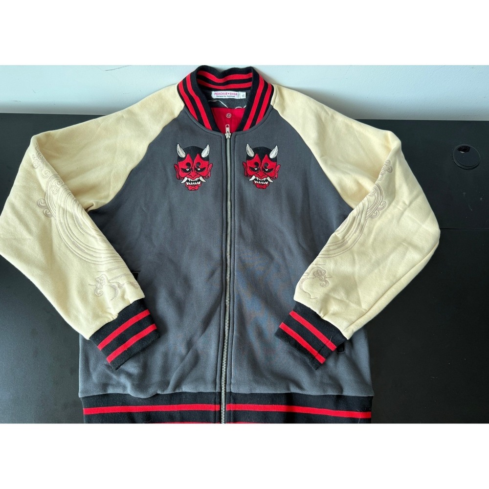 Peachie Shop Fawnbomb Hannya Oni Ita Bomber Jacket Grey Cream XL